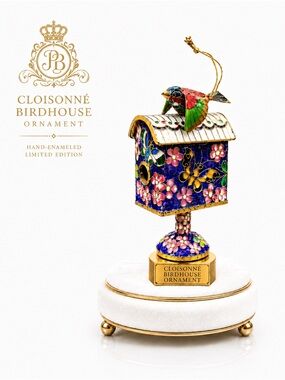 Hand-Enameled Cloisonné Birdhouse Ornament – Multicolor
